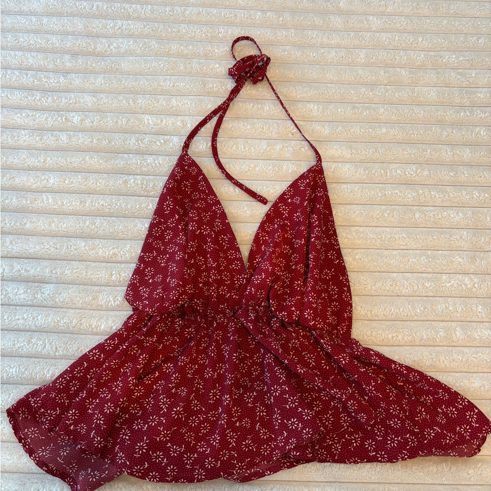 SHEIN Burgundy Floral Halter Chemise